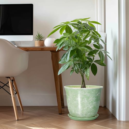 12 Inch Pots for Plants, Ceramic Plant Pots with Drainage, Green - color: Gemstone Apple Green, size: 12 Inch