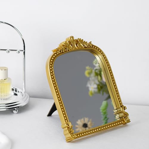 Small Gold Plastic Arched Makeup Mirror (10.6x8.6 inch) - color: Gold