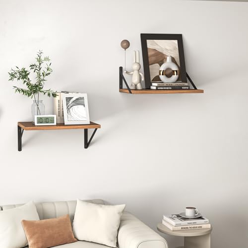 Heimlove 16W x 12D Deep Floating Shelves Set of 2 Walnut - color: Walnut With Black Metal Bracket, size: 16Wx12Dx5.8H