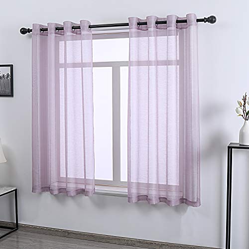 DONREN Lilac Purple Luxury Textured Sheer Window Panel Curtains Grommet Top Sheer Drapes for Windows 52 Wide x 63 inch Length 2 Panels - color: Lavender Purple, size: 52"W x 63"L (Pack of 2)