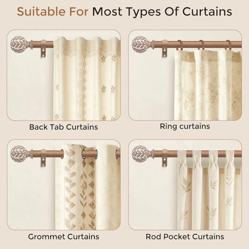 2 Pack Curtain Rod 36-60 Inch, Boho Wood 1 Inch Window Curtain Rod - color: White Wood, size: 36''-60'' (2 Pack)