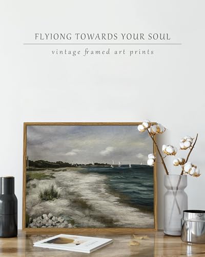 SHENIFY Vintage Landscape Seascape Framed Canvas Wall Art Seaside Coastal Scenery Classic Hallway Bathroom Office Decor - 11x14in Natural Framed - color: Blue Coastal, size: 14"L x 11"W