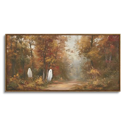 ARPEOTCY Vintage Fall Wall Art Decor, Halloween Ghost Forest Picture, Autumn Rustic Decor for Living Room Fireplace Bedroom, Large Framed Cavas Art, 40x20in - color: Ghost Forest, size: 40"L x 20"W