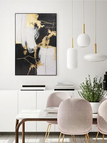 SAFERRYHOME Framed Abstract Black and Gold Modern Wall Art, Large 24"x36"x2 - color: Black Gold 2, size: 24" x 36" x 2 Panel Framed