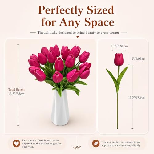 Mandy's 20 Stems Hot Pink Artificial Tulip Flowers for Home Centerpieces - color: Hot Pink