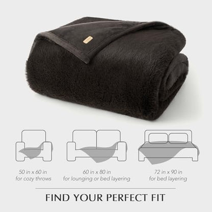 EverGrace Faux Chinchilla Fur Throw Blanket, 72"x90", Espresso Mink - color: Espresso Mink, size: 72"x90"