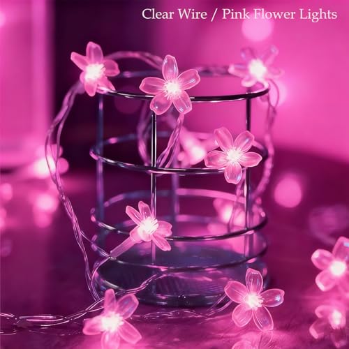 33ft 100 LED Aesthetic Pink Cherry Blossom Flower Fairy Lights String Decor - color: Pink