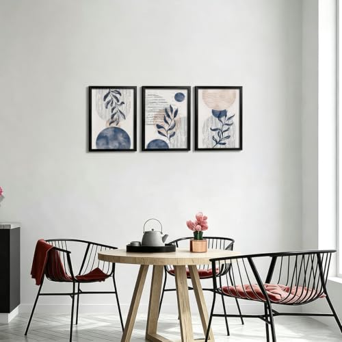 HCJWCXD Boho Navy blue plant Wall Art Canvas Prints, Set of 3, 12x16 in - color: Black Framed Navy Blue, size: 12x16 Inches