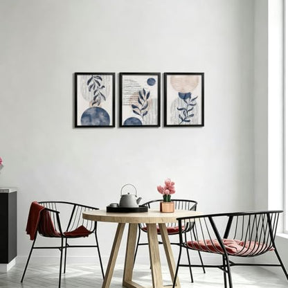 HCJWCXD Boho Navy blue plant Wall Art Canvas Prints, Set of 3, 12x16 in - color: Black Framed Navy Blue, size: 12x16 Inches