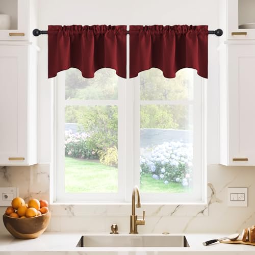 NICETOWN 2 Panels Red Kitchen Blackout Valances for Windows, 42W x 18L - color: Burgundy Red, size: 42"W x 18"L (Pack of 2)