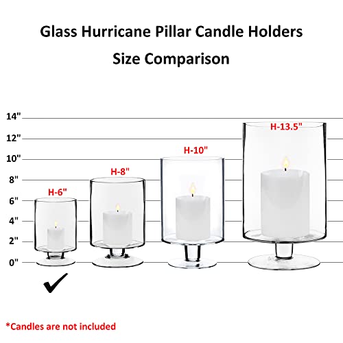 CYS EXCEL Glass Hurricane Pillar Candle Holder (H:6" W:3.75") | Multiple Size Choices Short Stem Candle Centerpieces | Stemmed Glass Cylinder Candle Vase - size: H-6" W-3.75"