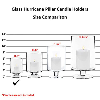 CYS EXCEL Glass Hurricane Pillar Candle Holder (H:6" W:3.75") | Multiple Size Choices Short Stem Candle Centerpieces | Stemmed Glass Cylinder Candle Vase - size: H-6" W-3.75"