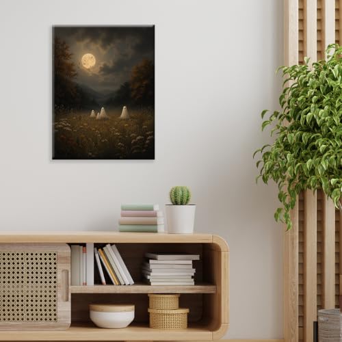 Halloween Wall Art Decor Ghost Family Moonlight Canvas Print Framed - color: B