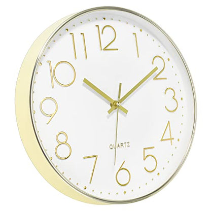 Foxtop 30.5cm(12인치) 모던 벽시계 무소음 배터리 작동 아날로그 시계, 골드 - color: 골드., size: 12인치