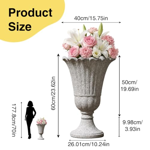 NicBex 24" Tall Urn Planters for Outdoor Plants Set of 2 - Grey Petal - color: Light Grey