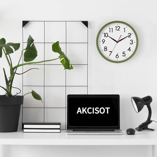 AKCISOT 10 Inch Wall Clock, Silent Battery Operated Analog Clock, Green - color: E_olive Green, size: 10 Inch