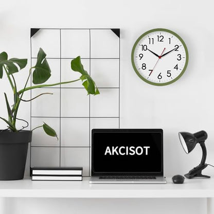 AKCISOT 10 Inch Wall Clock, Silent Battery Operated Analog Clock, Green - color: E_olive Green, size: 10 Inch