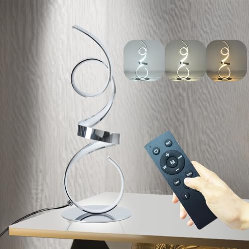 20W Modern Table Lamp,2700LM 3 Colors Remote Stepless Dimmable Bedside Lamp, Chrome LED Art Desk Lamp 21.4 Inch with Touch Switch for Living Room,Bedroom - color: Chrome(Remote)