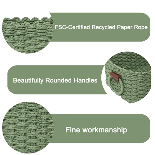 Woven Paper Rope Wicker Basket for Organizing(Set of 3,Green) - color: Dark Green