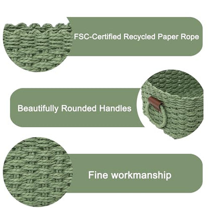 Woven Paper Rope Wicker Basket for Organizing(Set of 3,Green) - color: Dark Green