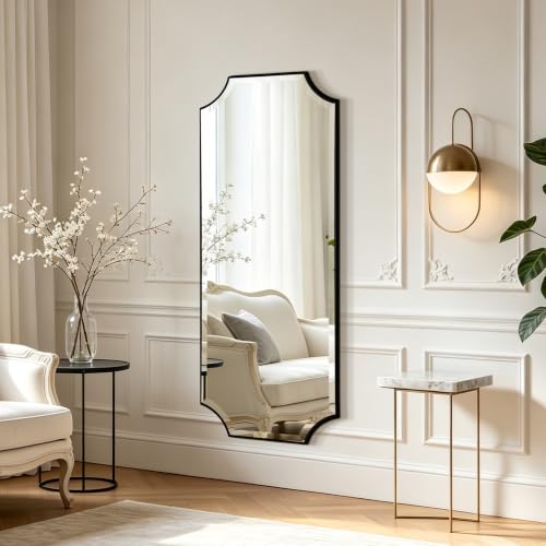 POZINO 48"x18" Premium Large Rectangle Beveled Mirror for Bathroom - color: Black Scalloped, size: 48"L x 18"W