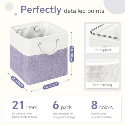 FinishingBo 11 inch Cube Storage Bin with Handles 6 Pack - color: White/Purple-6 Pack