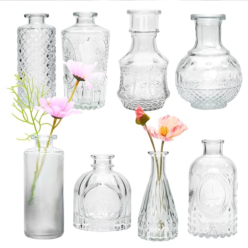 Clear Flower Vase Set, Glass Bud Vase in Bulk Set of 8 - color: Clear, size: 8 pcs