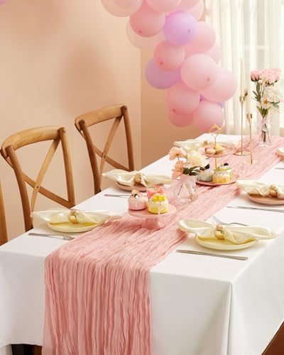 Pureegg 6 Pack Cheesecloth Table Runner 120 Inch Dusty Pink - color: Dusty Pink, size: 120" - 6 Packs