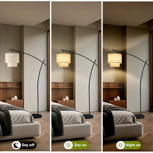 Lightdot Arc Floor Lamp Modern 3000K Dimmable Standing Lamp for Living Room - color: Fabric-Black