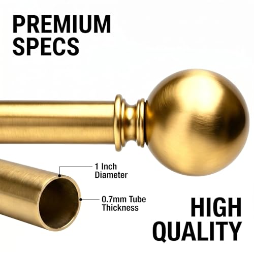 Golde Curtain Rods for Windows 18 to 45 inches,1 Inch Modern Metal Drapery Rods,Adjustable Heavy Duty Curtain Pole with Round Finials(18"-45"Warm Golden) - color: Warm Golden, size: 18"-45"