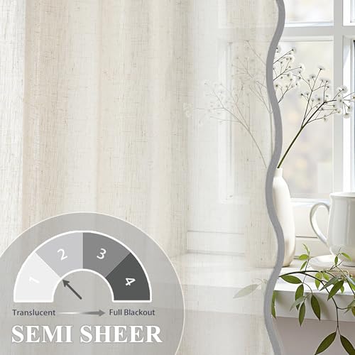 DriftAway Semi Sheer Scalloped Edge Linen Coastal Beach Window Curtains for Living Room Bedroom 2 Panels Rod Pocket Each Size 52 Inch by 72 Inch Gray - color: Linen Gray, size: 52"W x 72"L (Pack of 2)