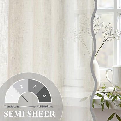 DriftAway Semi Sheer Scalloped Edge Linen Coastal Beach Window Curtains for Living Room Bedroom 2 Panels Rod Pocket Each Size 52 Inch by 72 Inch Gray - color: Linen Gray, size: 52"W x 72"L (Pack of 2)