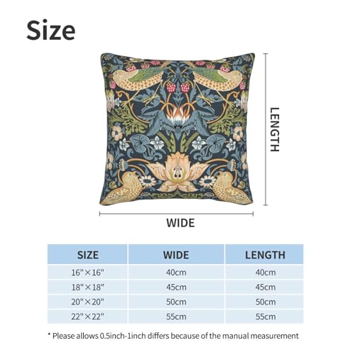 William Morris Vintage Floral Bird Strawberry Thief 18x18 inches Pillow Cover, Outdoor Farmhouse Pillow Cover Home Decor for Couch Sofa - color: Color-12, size: 18" x 18" (Pack of 1)