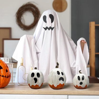 Halloscume 3 Pcs Halloween Ghost Pumpkins Figurines Resin Pumpkins Decor