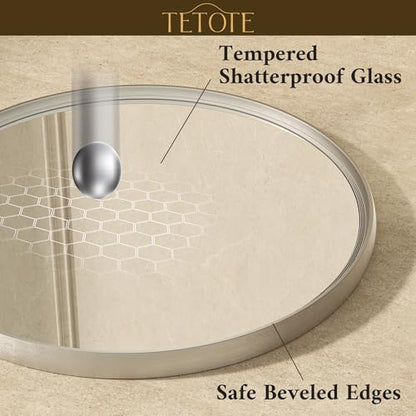 TETOTE Round Mirror 24 inch Brushed Nickel Mirror for Bathroom - size: 24"L x 24"W