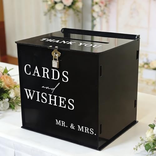 Black Acrylic Card Box with Slot & Lock, DIY Large Wedding Card Boxes for Reception, Elegant Money Envelop Gift Cards Box for Party Wedding Birthday Baby Shower Graduation Table Decor - style: Acrylic