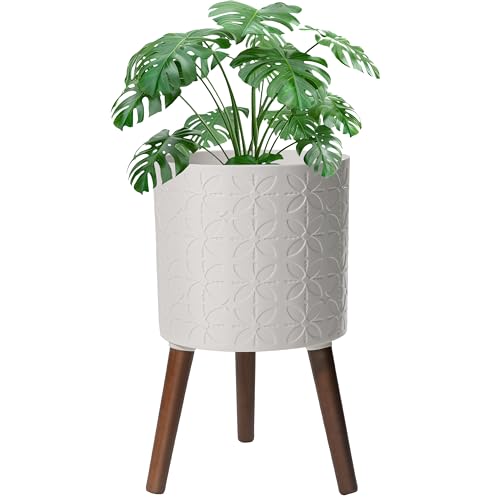 12 Inch Planter Pot with Stand, Planter for Indoor Plants, Modern Large Flower Planter Pot with Drainage Holes for Outdoor,Matte White - color: White, size: 12 Inch
