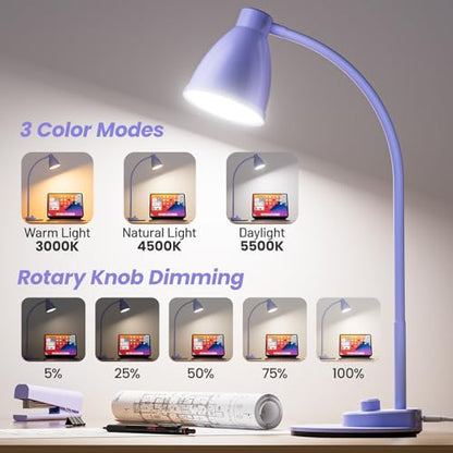 BOHON LED Desk Lamp with USB Charging Port, 3 Color Modes Dim, Lilac Purple - color: Lilac Purple