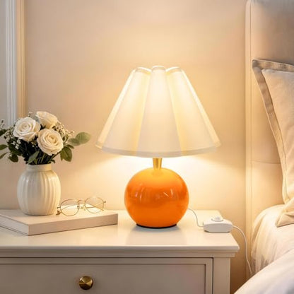 Small Bedside Table Lamp, 11.8'' Ceramic Stepless Dimmable Lamp (Orange) - color: Orange