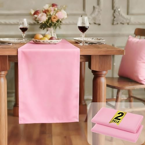 FOLINS&HOME 2 Pack Pink Waterproof Table Runner 108 Inches Long - color: Pink, size: 12" x 108" (2 Pcs)