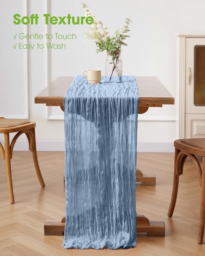 Pureegg 3 Pack Cheesecloth Table Runner 120 Inch Dusty Blue - color: Dusty Blue, size: 120" - 3 Packs