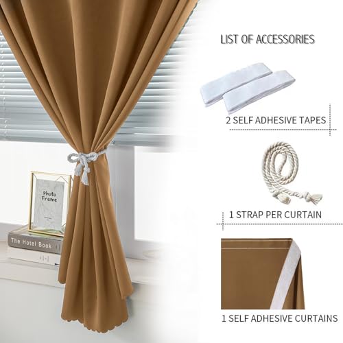 Self Adhesive Curtains, Stick Curtain Blackout Shades Window Cover Curtains for Living Room No Drilling, 35" W X 59" L, Brown, 1 Panel - color: Brown, size: 35"W x 59"L (Pack of 1)