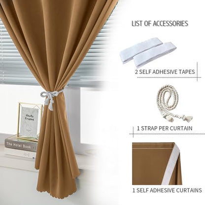 Self Adhesive Curtains, Stick Curtain Blackout Shades Window Cover Curtains for Living Room No Drilling, 35" W X 59" L, Brown, 1 Panel - color: Brown, size: 35"W x 59"L (Pack of 1)