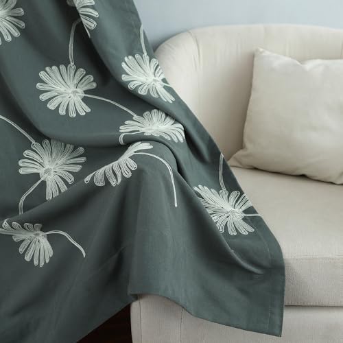 VOGOL 2 Panels Floral Pattern Embroidered Elegant Faux Linen Grommet Curtains, 60% Blackout Window Treatment Panels Drapes for Bedroom/Living Room,52 x 84 Inch - color: Grey, size: 52"W x 84"L (Pack of 2)
