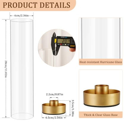 Hurricane Candle Holders Golden Taper Candle Sticks Holder, with 11" Thickened Glass Cylinder Covers Tall Candlesticks Holders Bulk Set of 10, Dining Table Centerpiece for Wedding - color: Clear