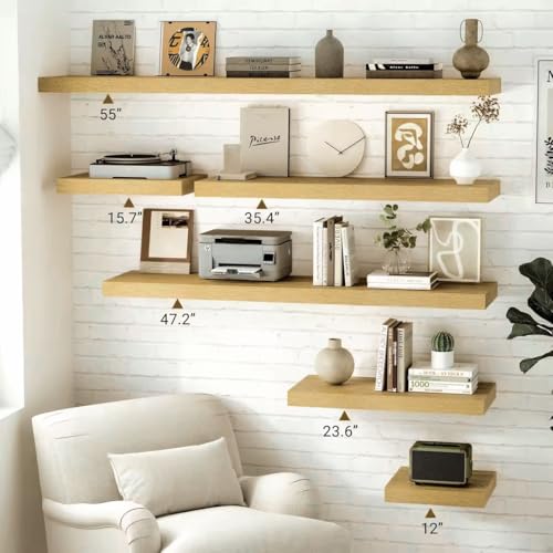 Vivelove 12 Inch Deep Floating Shelves, 24 X 12 Inch, Oak, Set of 2 - color: Oak, size: 23.6”wx12”dx1.5”h