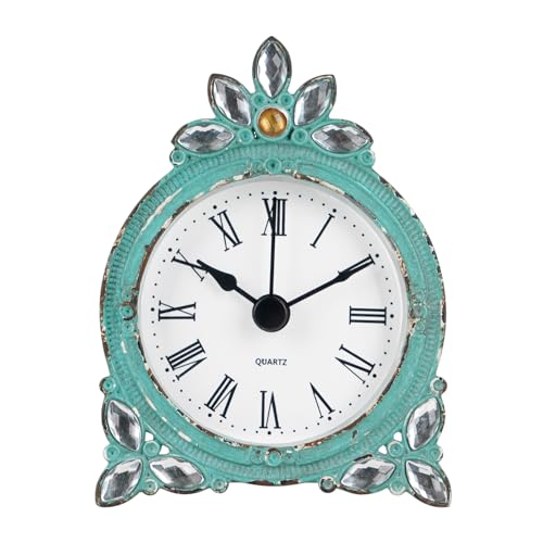 NIKKY HOME Vintage Table Clock with Crystal Shining Rhinestone 3 Inch - color: Aqua