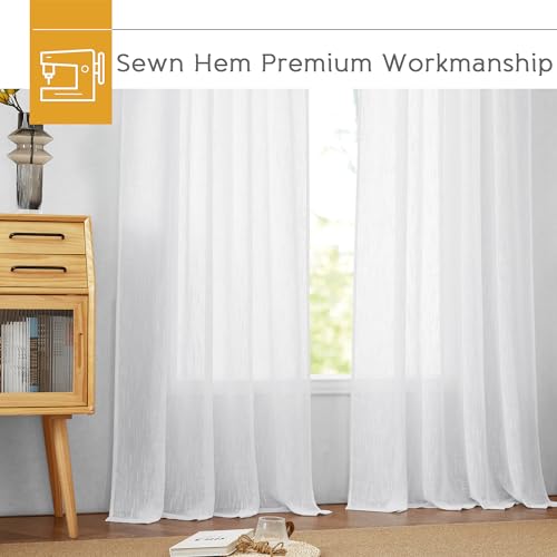 RYB HOME White Sheer Curtains 90 inches Long for Living Room - color: White, size: 52"W x 90"L (Pack of 2)