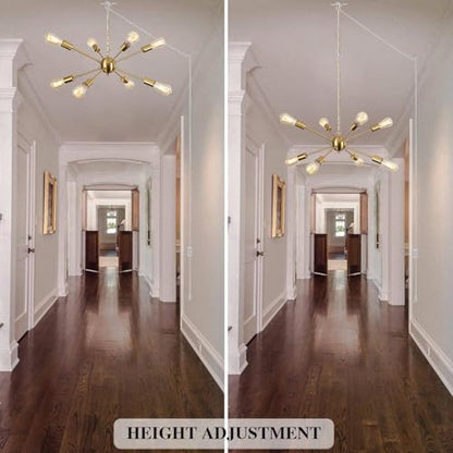 LASENCHOO 8 Lights Plug in Chandelier Gold, Sputnik Hanging Lights Fixture - color: 8 Lights-Gold-E26-Plug In, size: 8 Lights
