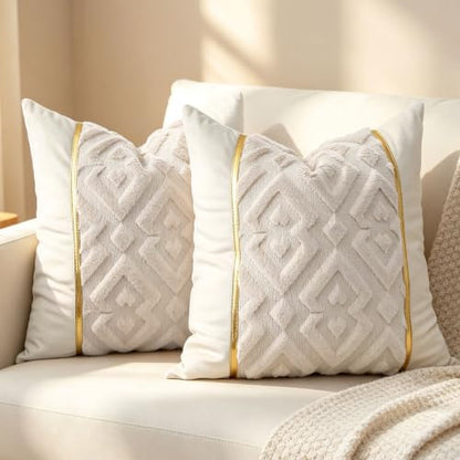 Luxury Patchwork Tufted Throw Pillow Cover 16x16 Inch Set of 2 - color: Beige, size: 16" x 16" (Pack of 2)